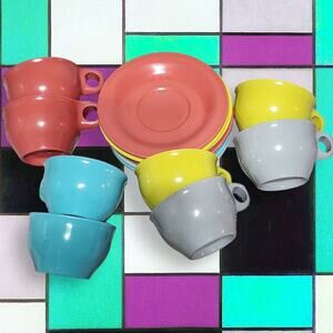 Vintage Meladur Melamine Lapcor Pastel Colors 8 Mugs 7 Saucers Lot